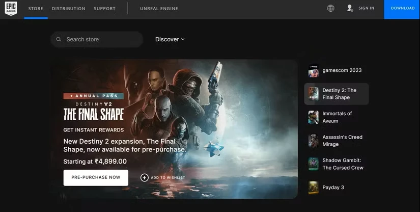 گزینهی Sign in در Epic Game