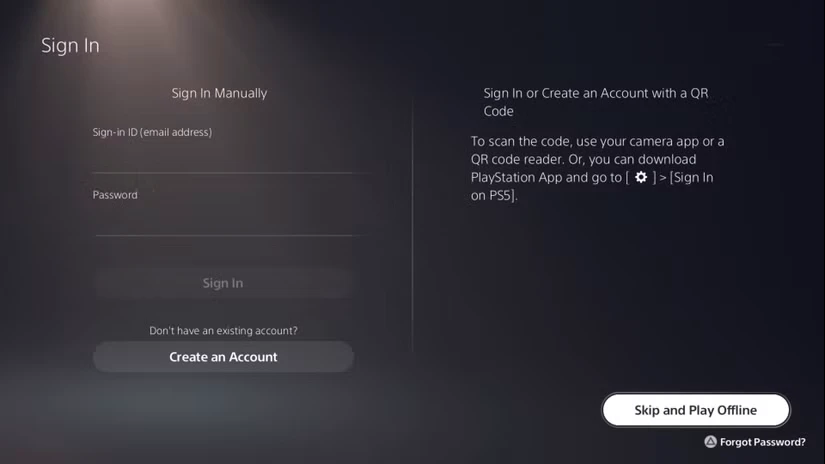 دکمه Skip and Play Offline که در گوشه سمت راست PS5 برجسته شده است