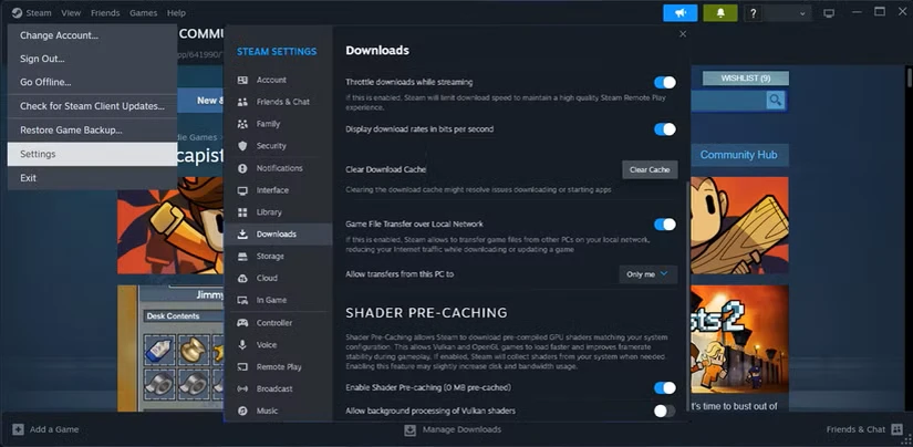 پاک کردن حافظه پنهان دانلود Steam