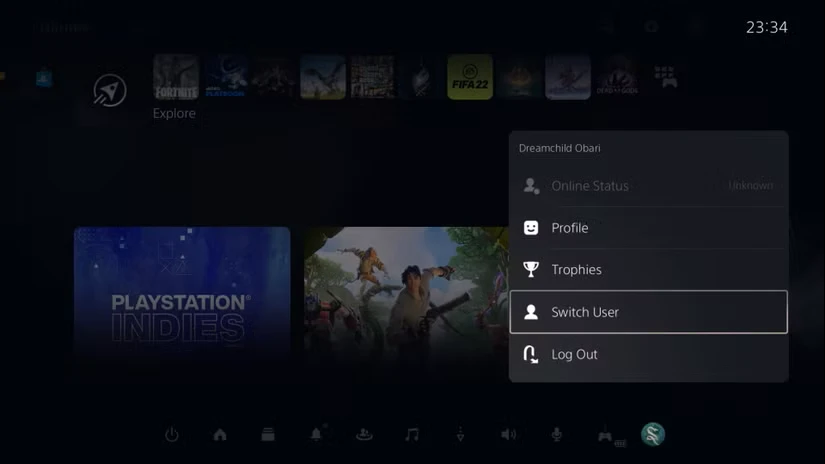 دکمه Switch User که در منوی کاربر PS5 هایلایت شده است