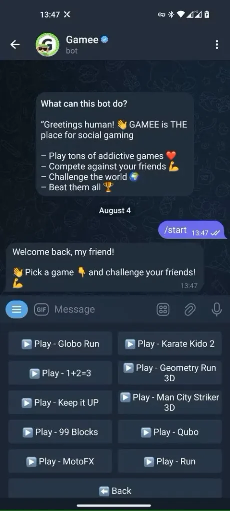 راه‌اندازی ربات Gamee در تلگرام