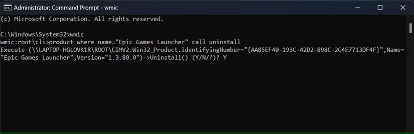 حذف Epic Games Launcher با Command Prompt