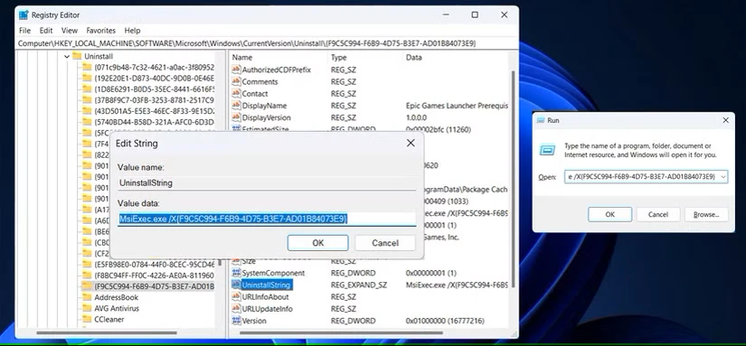 از ویرایشگر رجیستری برای حذف نصب Epic Games Launcher استفاده کنید.