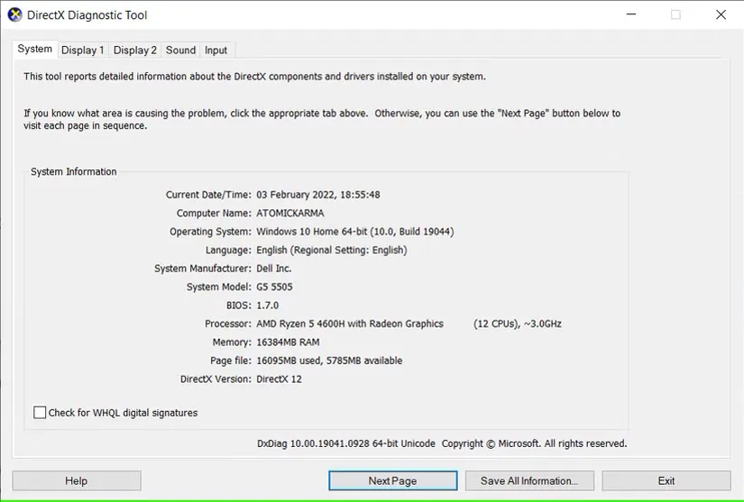 تنظیمات DirectX 12 را بررسی کنید
