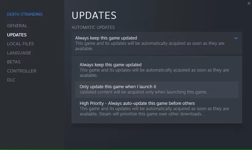 مدیریت بهروزرسانیهای Steam