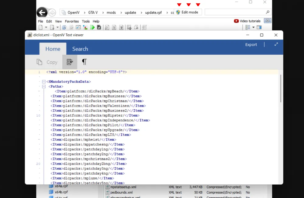 کد dlclist.xml در OpenIV