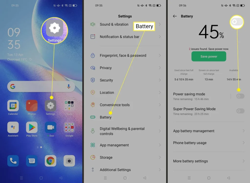 غیرفعال کردن Battery Saver (حالت ذخیره باتری)