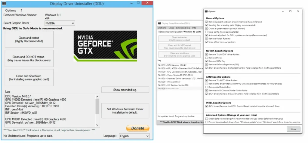 محیط برنامه Display Driver Uninstaller (DDU)