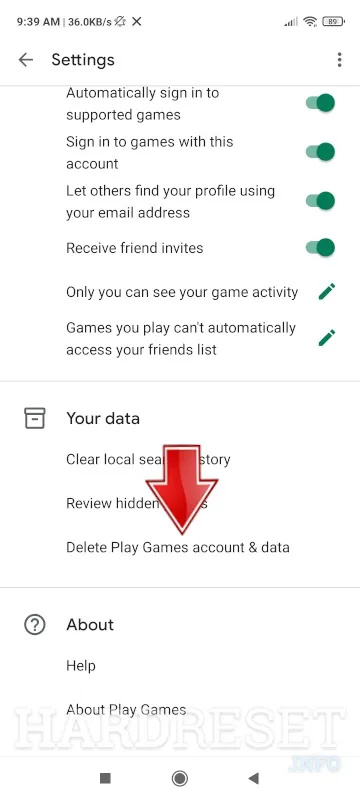 Delete Play Games account & data