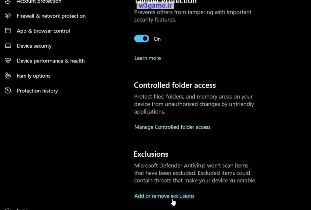 Add or remove exclusions