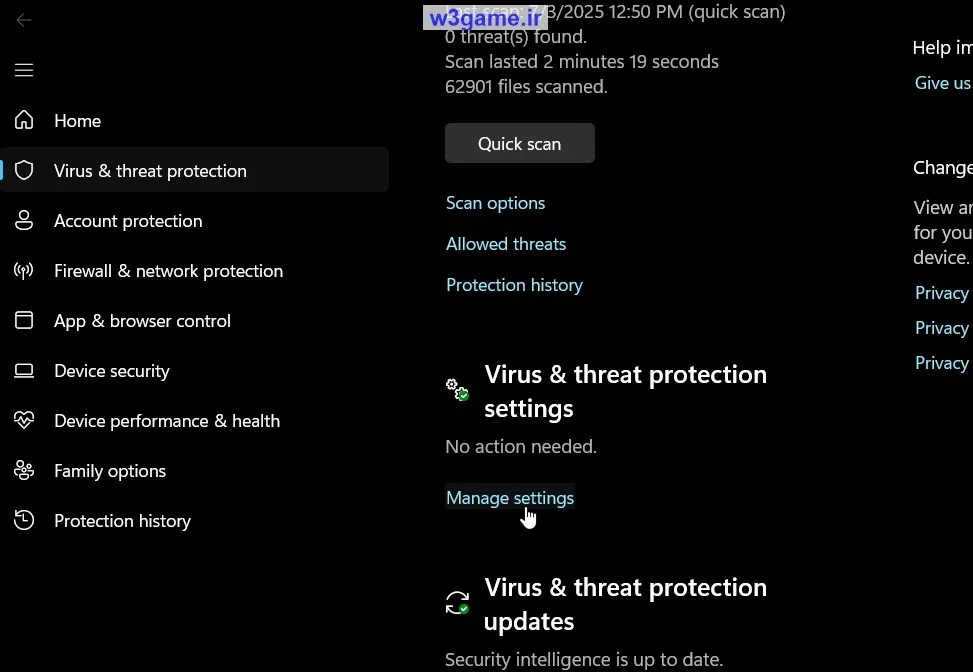 Virus & Threat Protection Settings