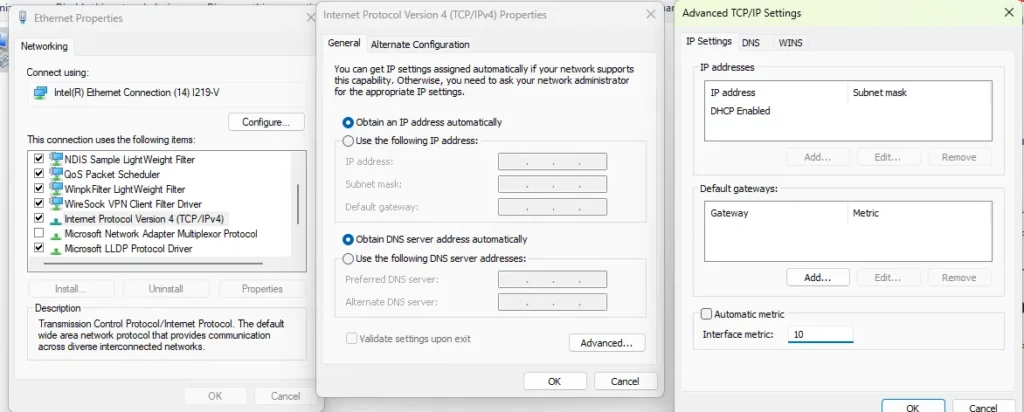 ورود به تنظیمات Interface metric