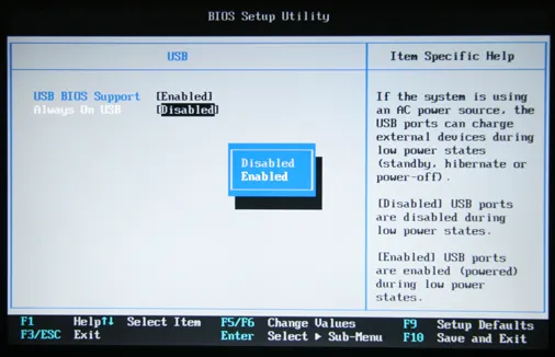 فعال کردن برق usb در بایوس 