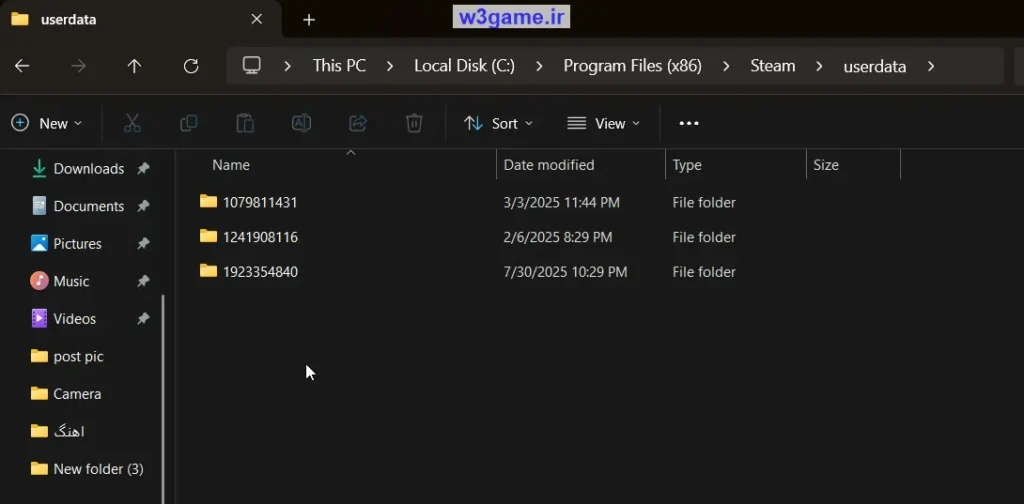 پوشه steam user data