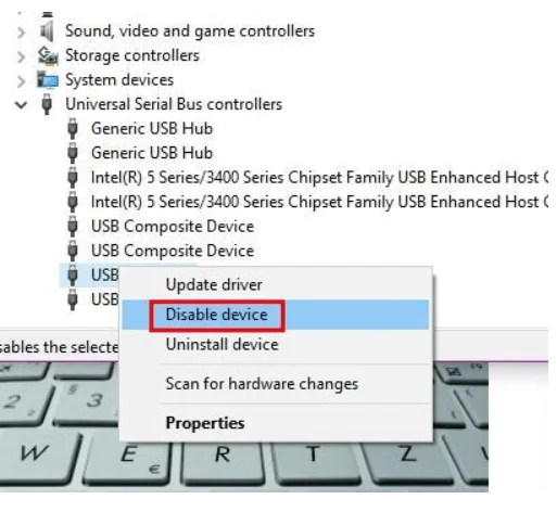 غیر فعال کردن پورت USB از طریق Device Manager