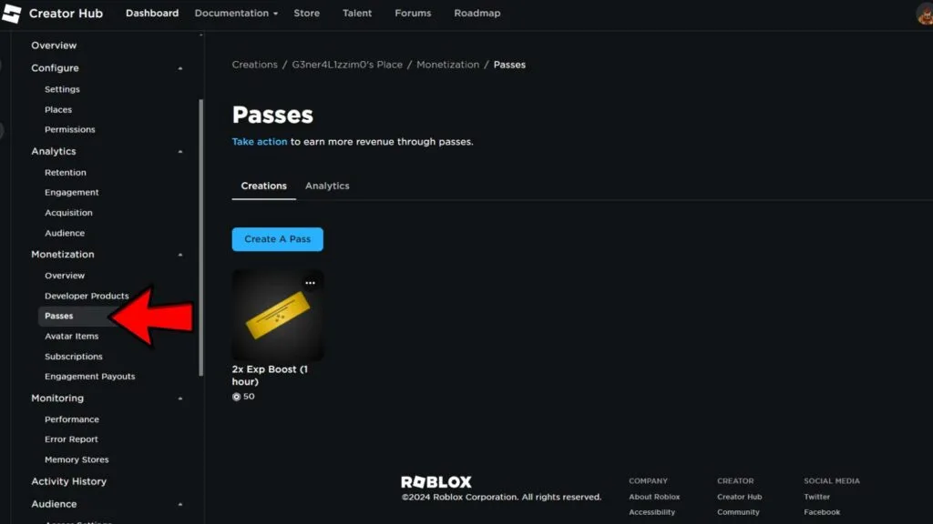 Roblox_HowToMakeGamepass_Step4_GoToPasses-