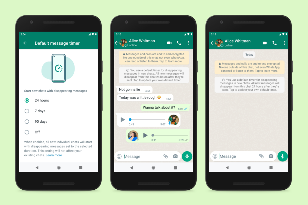 حذف خودکار پیامها (Disappearing Messages) در واتساپ
