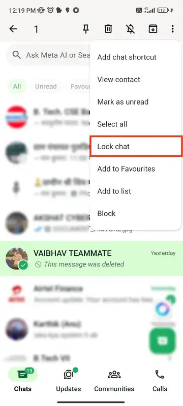 استفاده از قفل گفتگو (Chat Lock) در واتساپ