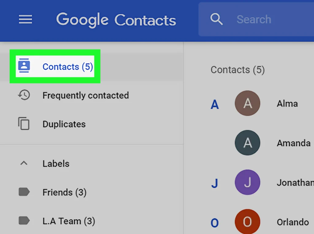 طریق اپلیکیشن Google Contacts