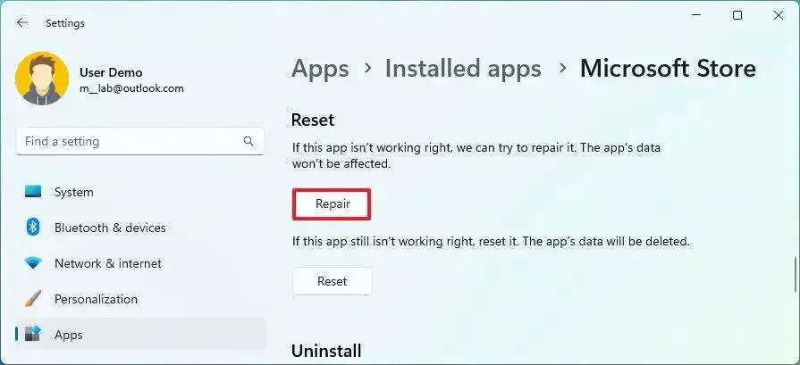 تعمیر Microsoft Store