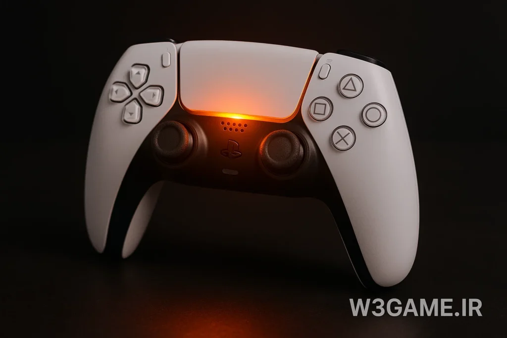 دسته ps5 با چراغ نارنجی