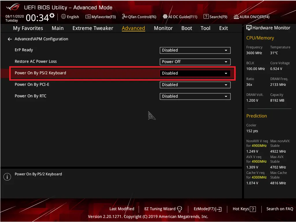 فعال کردن Power On by Keyboard در بایوس