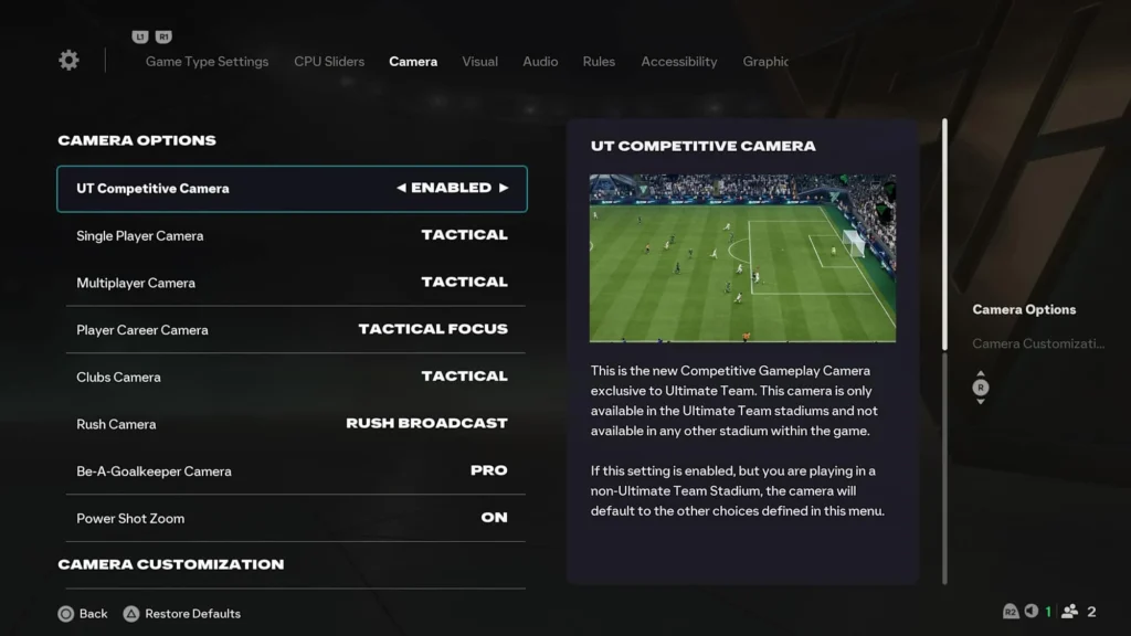 تنظمیات بازی دوربین بازی fc 26
