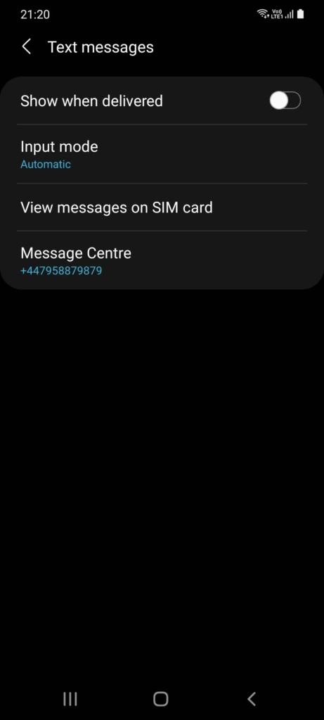 تنظیمات مرکز پیام (Message Center Number)