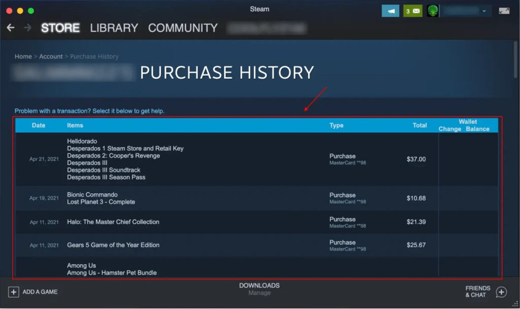تاریخچه خرید در استیم (Steam Purchase History)