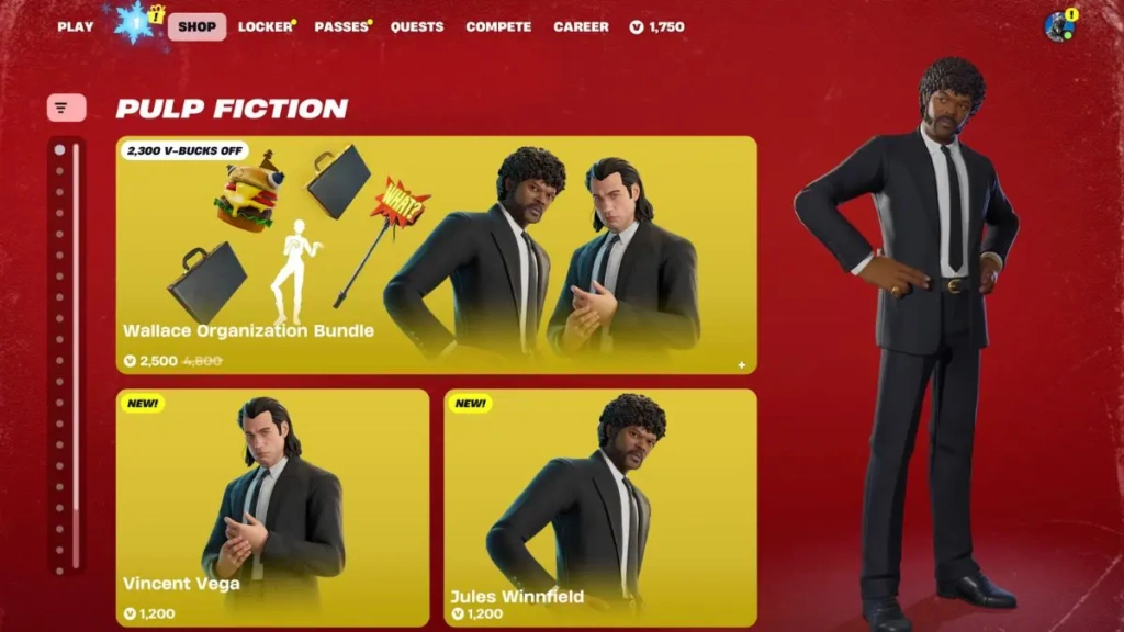 اسکین‌های Pulp Fiction در فروشگاه آیتم‌های فورتنایت
