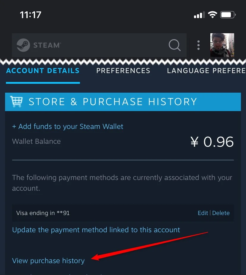تاریخچه خریدها (Purchase History) استیم